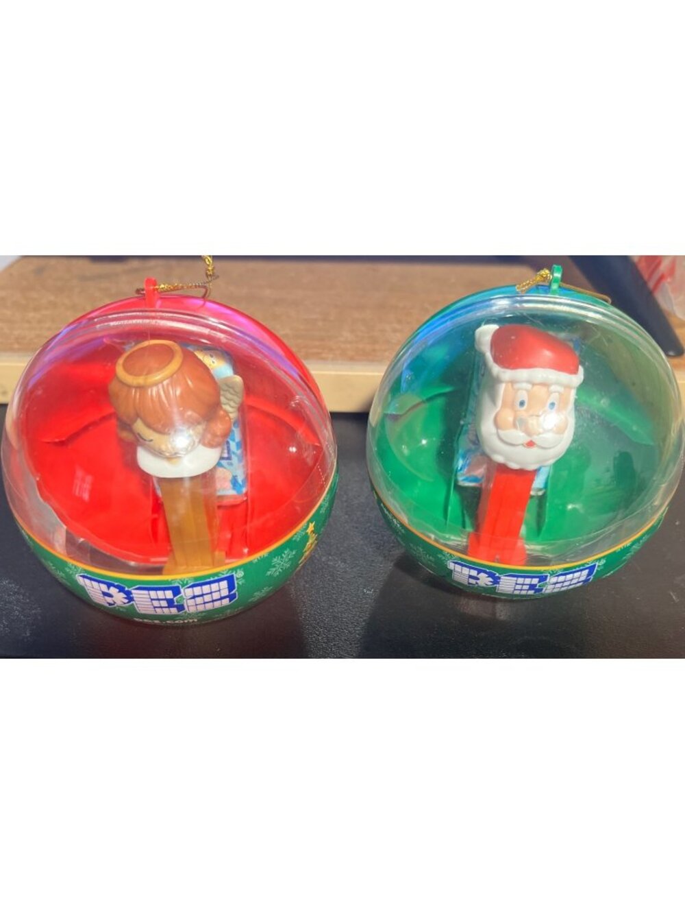 Pair (2) 2017 Sealed PEZ Collectible Christmas Ball Ornaments Factory Sealed